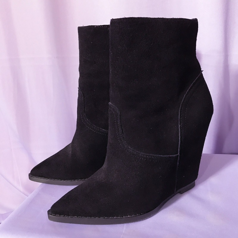 Jasmin Black Goatskin Leather Wedge Zip Up Booties